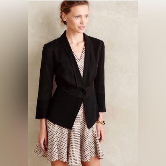 Anthropologie | Fleur Wood Strata Layered One Button Blazer Jacket Black 12 - Picture 1 of 11